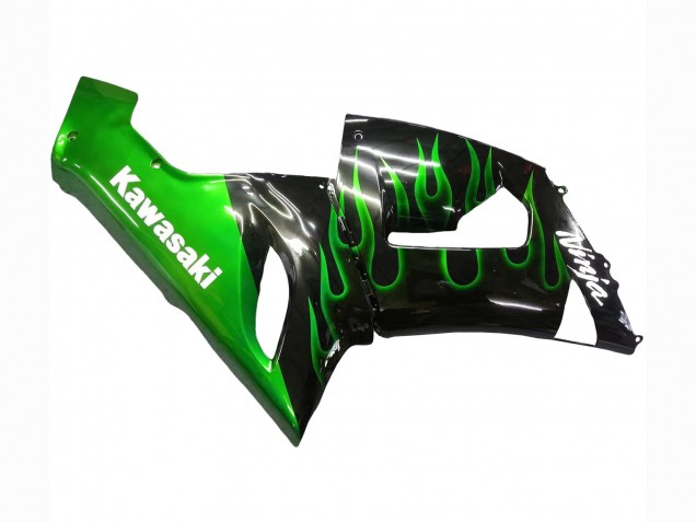 Lojas Carenagem Moto Kawasaki ZX6R 2005-2006 - Preto Brilhante Verde Chama