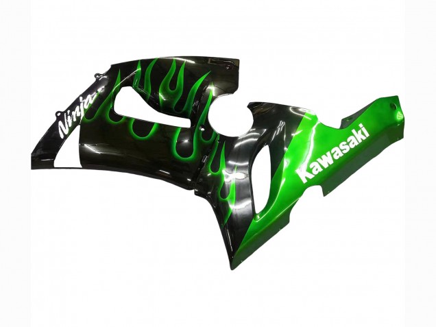 Lojas Carenagem Moto Kawasaki ZX6R 2005-2006 - Preto Brilhante Verde Chama