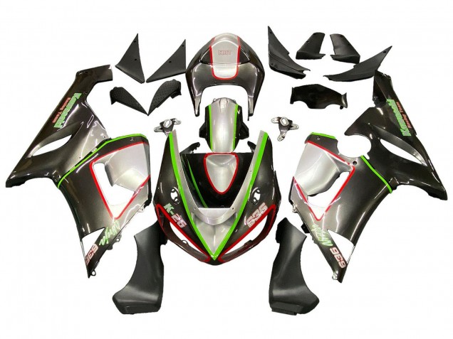Lojas Carenagens Moto Kawasaki ZX6R 2005-2006 - Preto Prata Verde Vermelho K-26