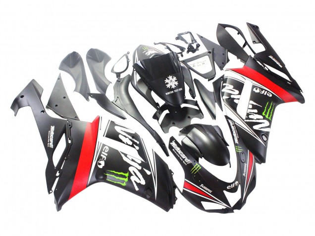 Lojas Carenagens Moto Kawasaki ZX6R 2007-2008 - Preto Branco Vermelho Branco Neve Decal Ninja Elf