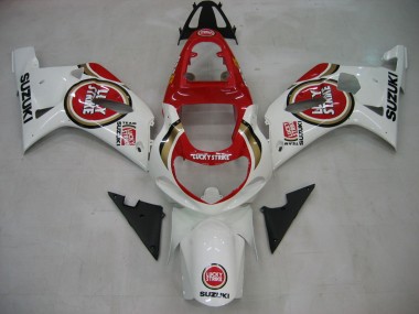 Lojas Carenagens Moto Suzuki GSXR1000 2000-2002 - Branco Vermelho Lucky Strike