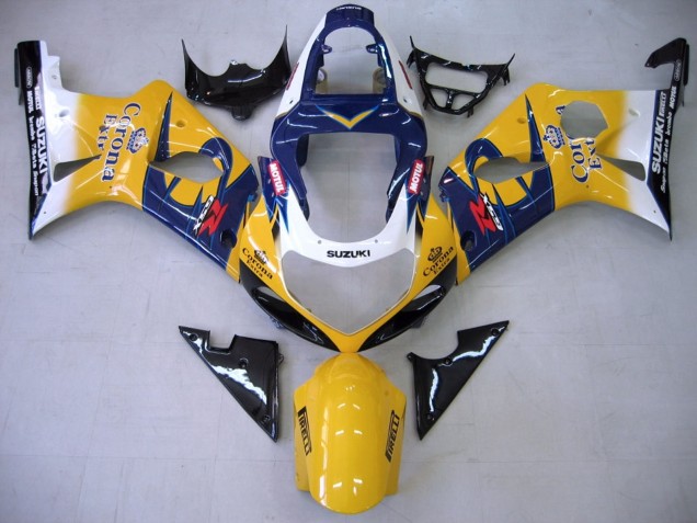 Lojas Carenagens Moto Suzuki GSXR1000 2000-2002 - Amarelo Azul Escuro Branco Motul Corona
