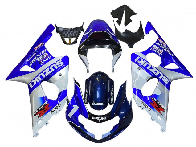 Lojas Carenagens Moto Suzuki GSXR1000 2000-2002 - Azul Branco Prata Castrol Dunlop