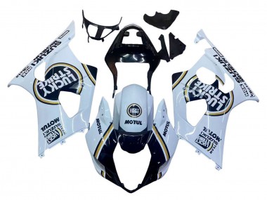 Lojas Carenagens Moto Suzuki GSXR 1000 2003-2004 - Branco Preto Ouro Motul Lucky Strike