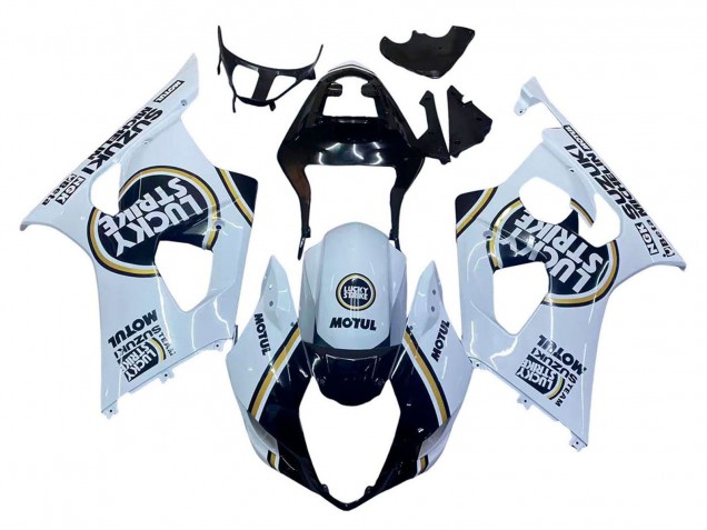 Lojas Carenagens Moto Suzuki GSXR 1000 2003-2004 - Branco Preto Ouro Motul Lucky Strike