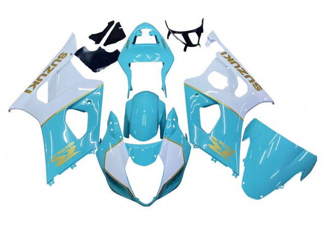 Lojas Carenagens Moto Suzuki GSXR 1000 2003-2004 - Branco Azul Claro Ouro
