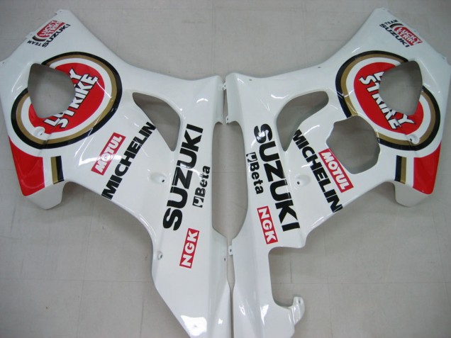 Lojas Carenagens Moto Suzuki GSXR 1000 2003-2004 - Branco Vermelho Motul Lucky Strike