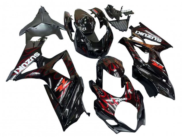 Lojas Carenagens Moto Suzuki GSXR 1000 2007-2008 - Preto Vermelho Chama