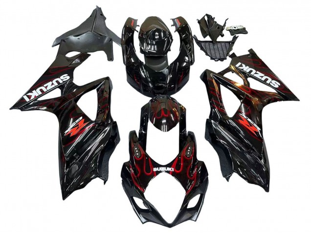 Lojas Carenagens Moto Suzuki GSXR 1000 2007-2008 - Preto Vermelho Chama