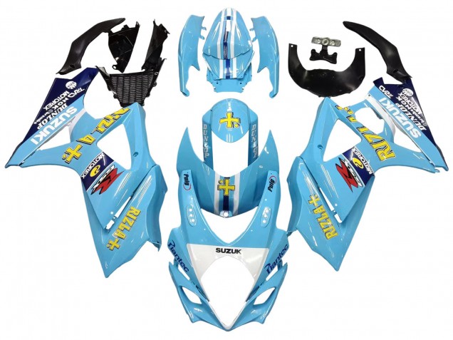 Lojas Carenagens Moto Suzuki GSXR 1000 2007-2008 - Azul Claro Amarelo Preto Motul Rizla