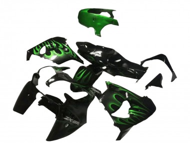 Lojas Carenagens Moto Kawasaki ZX9R 2000-2001 - Preto Brilhante Verde Chama