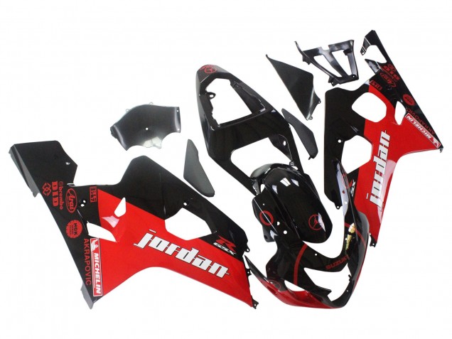 Lojas Carenagens Moto Suzuki GSXR 600 / GSXR 750 2004-2005 - Preto Brilhante Vermelho Jordan Michelin
