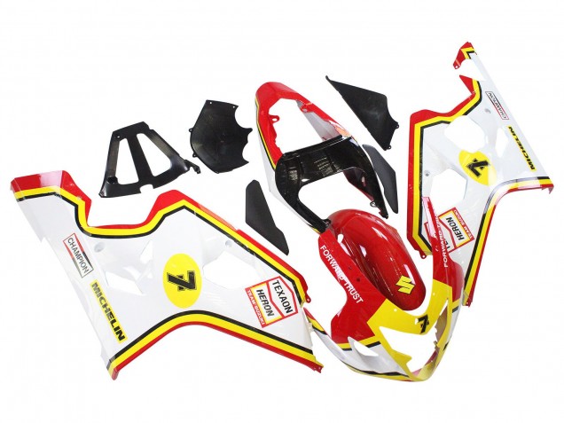 Lojas Carenagens Moto Suzuki GSXR 600 / GSXR 750 2004-2005 - Branco Vermelho Amarelo Michelin Texaon Heron 7