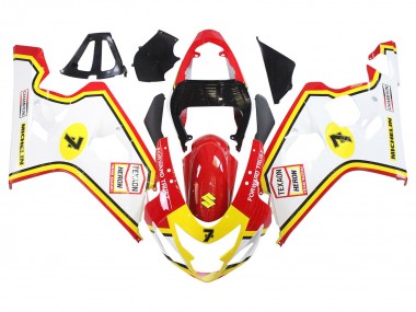 Lojas Carenagens Moto Suzuki GSXR 600 / GSXR 750 2004-2005 - Branco Vermelho Amarelo Michelin Texaon Heron 7