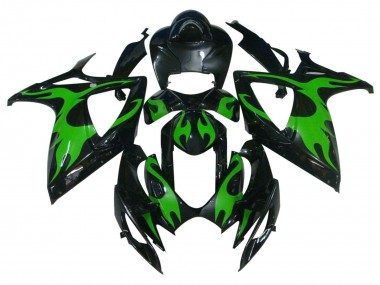 Lojas Carenagens Moto Suzuki GSXR 600 / GSXR 750 2004-2005 - Preto Brilhante Verde Chama
