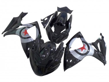 Lojas Carenagens Moto Suzuki GSXR 600 / GSXR 750 2004-2005 - Preto Brilhante Prata Vermelho Estrela
