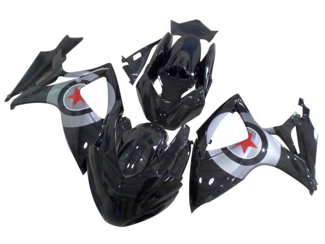 Lojas Carenagens Moto Suzuki GSXR 600 / GSXR 750 2004-2005 - Preto Brilhante Prata Vermelho Estrela