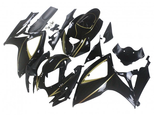 Lojas Carenagens Moto Suzuki GSXR 600 / GSXR 750 2006-2007 - Preto Brilhante Ouro Listra