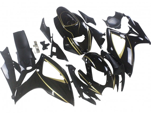 Lojas Carenagens Moto Suzuki GSXR 600 / GSXR 750 2006-2007 - Preto Brilhante Ouro Listra