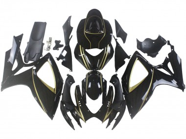 Lojas Carenagens Moto Suzuki GSXR 600 / GSXR 750 2006-2007 - Preto Brilhante Ouro Listra