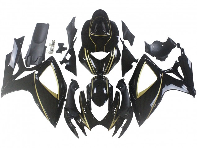 Lojas Carenagens Moto Suzuki GSXR 600 / GSXR 750 2006-2007 - Preto Brilhante Ouro Listra