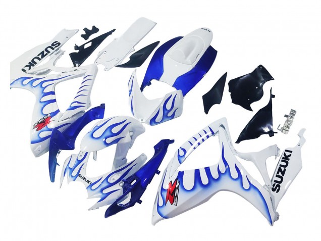 Lojas Carenagens Moto Suzuki GSXR 600 / GSXR 750 2006-2007 - Branco Azul Chama