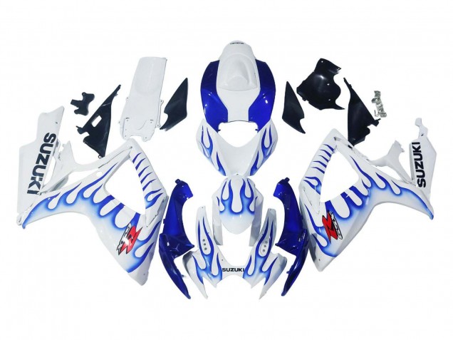 Lojas Carenagens Moto Suzuki GSXR 600 / GSXR 750 2006-2007 - Branco Azul Chama