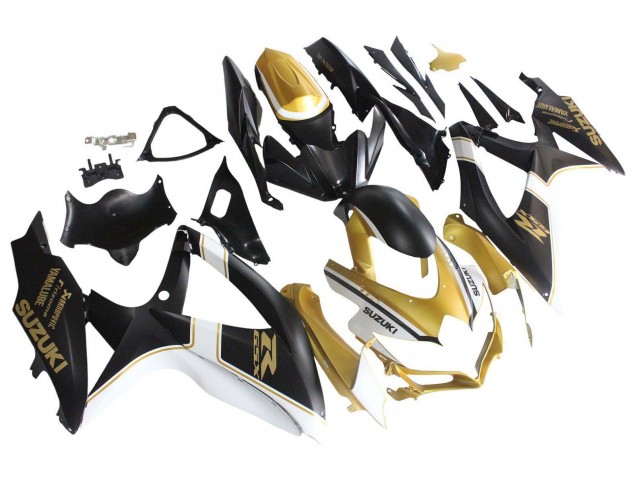 Lojas Carenagens Moto Suzuki GSXR 600 / GSXR 750 2008-2010 - Preto Fosco Branco Ouro