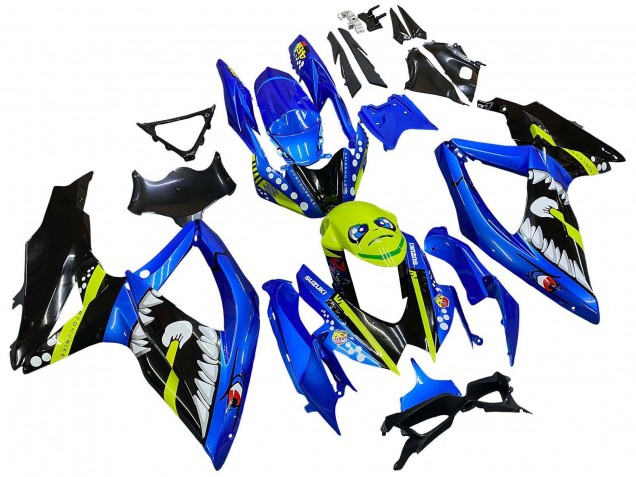 Lojas Carenagens Moto Suzuki GSXR 600 / GSXR 750 2008-2010 - Azul Verde Fluorescente Tubarão
