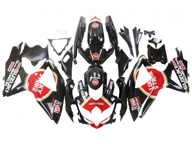 Lojas Carenagens Moto Suzuki GSXR 600 / GSXR 750 2008-2010 - Preto Brilhante Vermelho Branco Motul Lucky Strike