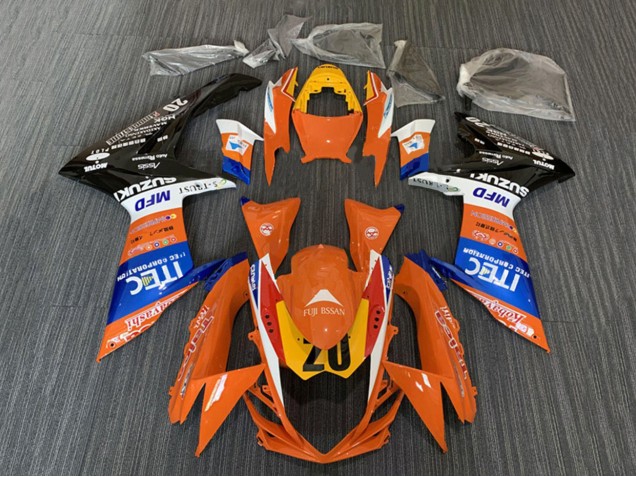 Lojas Carenagens Moto Suzuki GSXR 600 / GSXR 750 2008-2010 - Laranja Azul Branco Preto ITEC