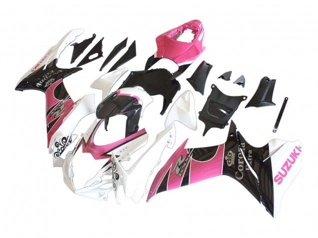 Lojas Carenagens Moto Suzuki GSXR 600 / GSXR 750 2011-2024 - Branco Rosa Preto Corona