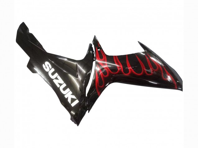 Lojas Carenagens Moto Suzuki GSXR 600 / GSXR 750 2011-2024 - Preto Brilhante Vermelho Chama