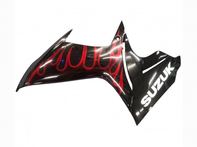 Lojas Carenagens Moto Suzuki GSXR 600 / GSXR 750 2011-2024 - Preto Brilhante Vermelho Chama