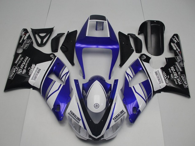 Lojas Carenagens Moto Yamaha YZF R1 1998-1999 - Azul Branco Preto Brilhante Yamalube Motards