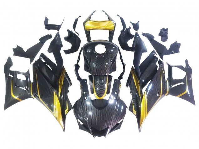 Lojas Carenagens Moto Yamaha YZF R3/R25 2019-2021 - Ouro Preto Fibra de Carbono