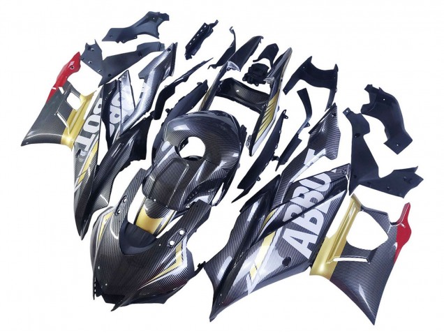 Lojas Carenagens Moto Yamaha YZF R3/R25 2022-2024 - Preto Fibra de Carbono Estilo Ouro Vermelho ABBOT