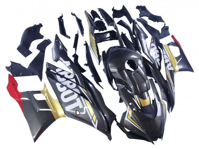 Lojas Carenagens Moto Yamaha YZF R3/R25 2022-2024 - Preto Fibra de Carbono Estilo Ouro Vermelho ABBOT