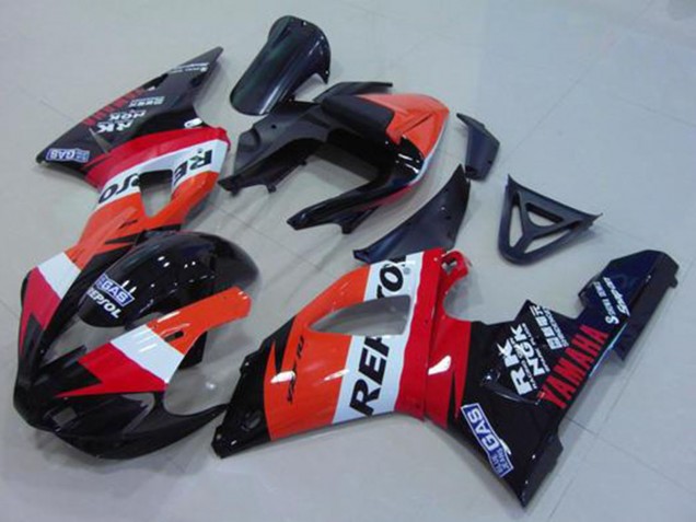 Lojas Carenagem Moto Yamaha YZF R1 2000-2001 - Laranja Branco Vermelho Preto Repsol