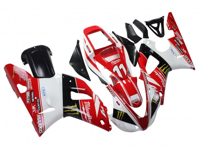 Lojas Carenagens Moto Yamaha YZF 1000 R1 1998-1999 - Vermelho Branco Preto Amarelo Monstro Milwaukee MAXXIS 11