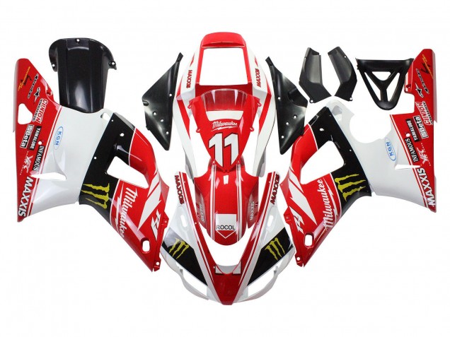 Lojas Carenagens Moto Yamaha YZF 1000 R1 1998-1999 - Vermelho Branco Preto Amarelo Monstro Milwaukee MAXXIS 11