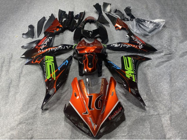 Lojas Carenagens Moto Yamaha YZF 1000 R1 2002-2003 - Laranja Preto Verde Néon Chama 16