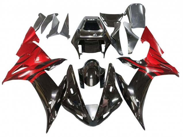 Lojas Carenagens Moto Yamaha YZF 1000 R1 2002-2003 - Preto Brilhante Vermelho Chama