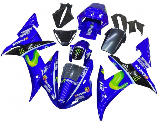 Lojas Carenagens Moto Yamaha YZF 1000 R1 2002-2003 - Azul Preto Verde MoviStar ENEOS Monstro