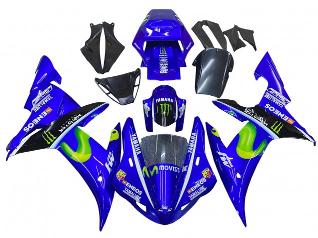 Lojas Carenagens Moto Yamaha YZF 1000 R1 2002-2003 - Azul Preto Verde MoviStar ENEOS Monstro