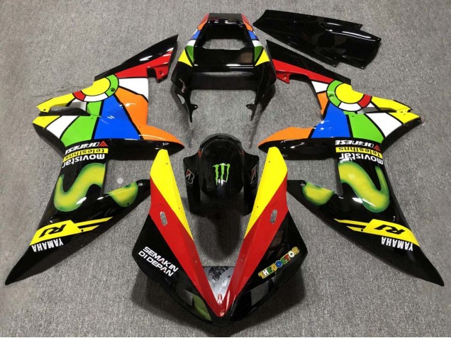 Lojas Carenagens Moto Yamaha YZF 1000 R1 2002-2003 - Preto Brilhante Vermelho Amarelo Verde Movistar Semakin Didepan