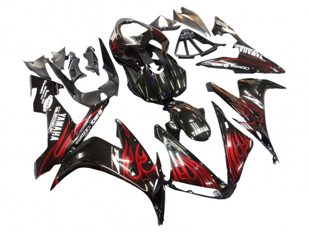 Lojas Carenagens Moto Yamaha YZF 1000 R1 2004-2006 - Preto Brilhante Vermelho Chama
