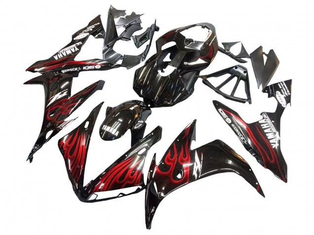 Lojas Carenagens Moto Yamaha YZF 1000 R1 2004-2006 - Preto Brilhante Vermelho Chama