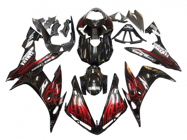 Lojas Carenagens Moto Yamaha YZF 1000 R1 2004-2006 - Preto Brilhante Vermelho Chama