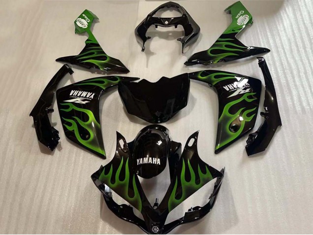 Lojas Carenagens Moto Yamaha YZF 1000 R1 2004-2006 - Preto Brilhante Verde Chama Branco Decal